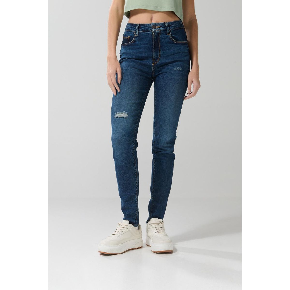 KOAJ - KOAJ Jean azul oscuro jegging con rotos y tiro súper alto Mujer