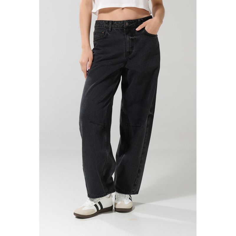 KOAJ - KOAJ Jean barrel gris intenso con tiro medio y bota ancha Mujer