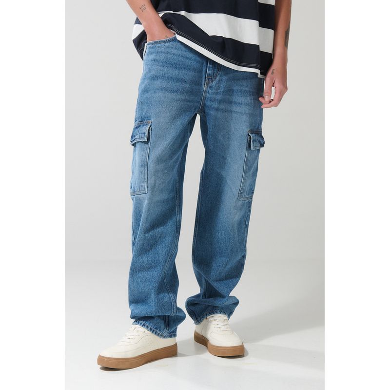 KOAJ - KOAJ Jean azul claro tipo cargo con bota recta y tiro medio Hombre