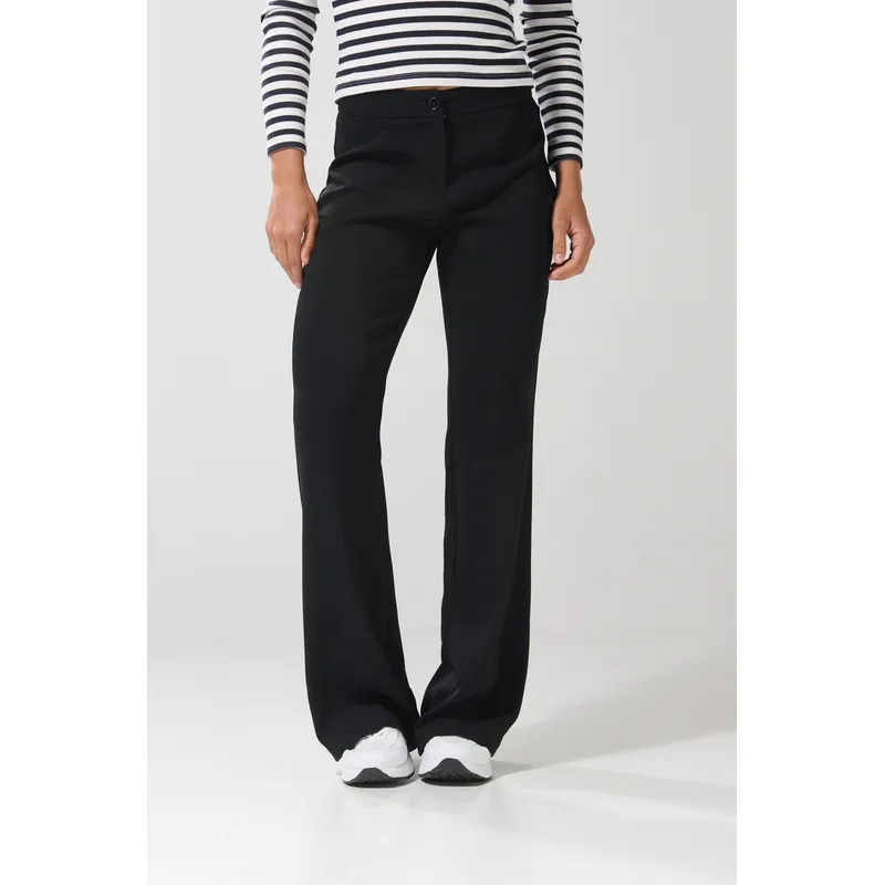 KOAJ - KOAJ Pantalón flare negro con tiro medio y bota ancha Mujer
