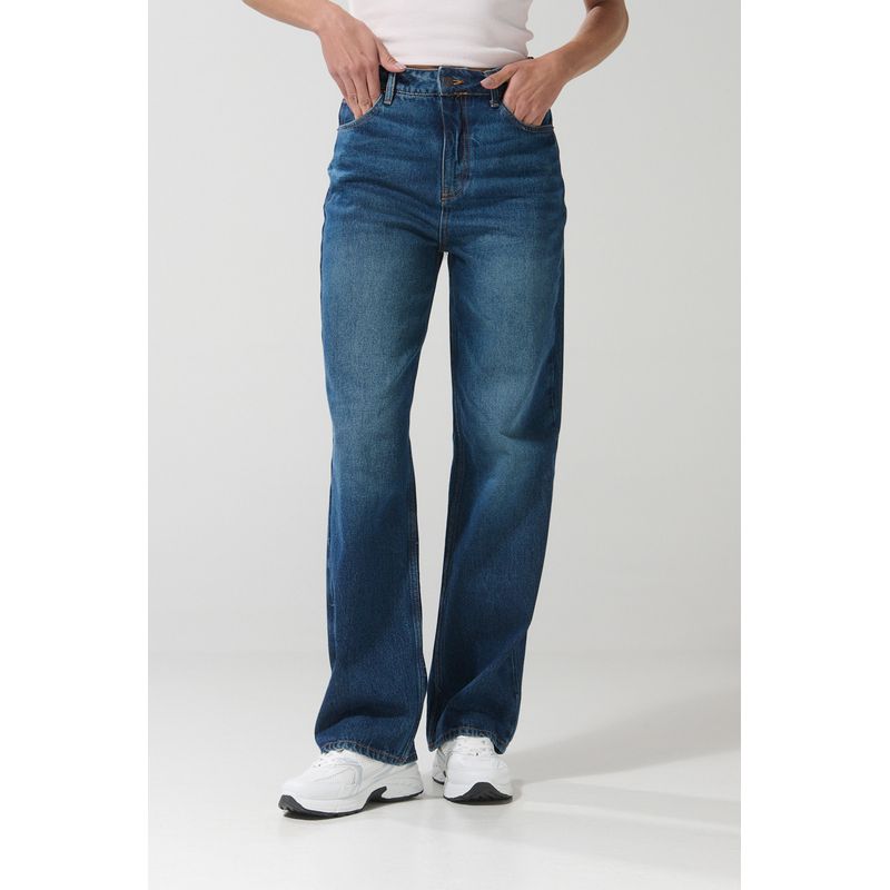 KOAJ - KOAJ Jean 90´S tiro alto con bota recta azul oscuro y bolsil Mujer