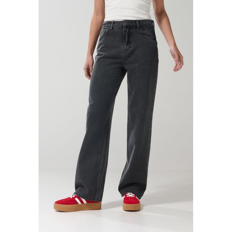 KOAJ - KOAJ Jean 90´S bota recta gris oscuro tiro alto con bolsillo Mujer