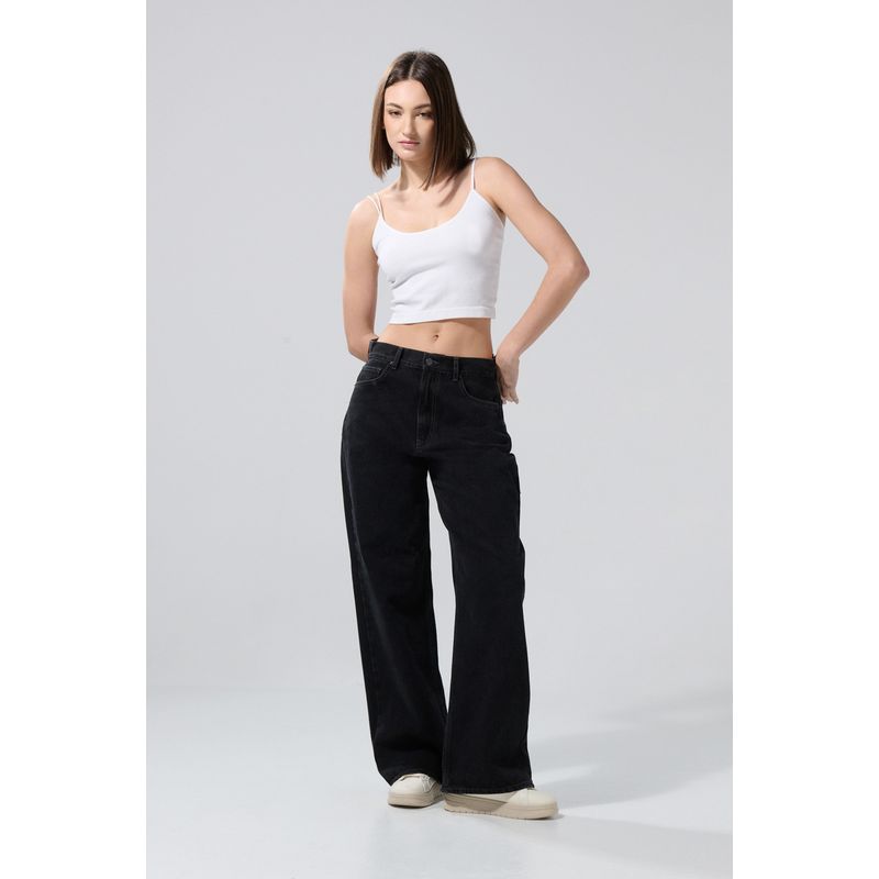 KOAJ - KOAJ Jean tiro medio tipo baggy gris intenso con bota ancha