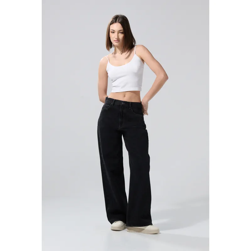 KOAJ - KOAJ Jean tiro medio tipo baggy gris intenso con bota ancha