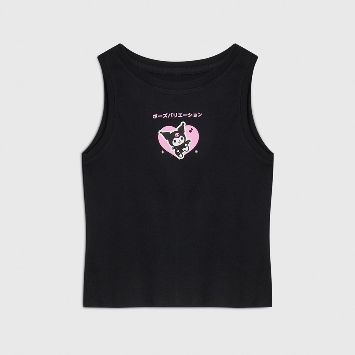 KOAJ - KOAJ Camiseta negra manga sisa con estampado de Kuromi Niña