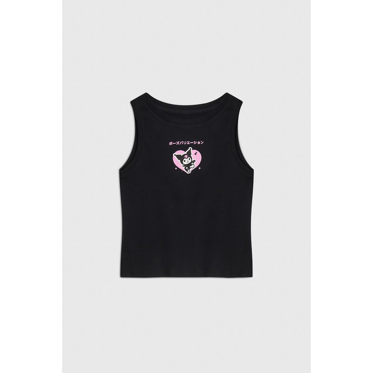 KOAJ - KOAJ Camiseta negra manga sisa con estampado de Kuromi Niña