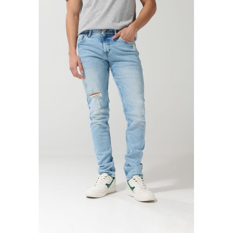KOAJ - KOAJ Jean azul claro skinny con desgastes localizados y tiro