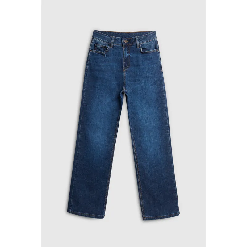 KOAJ - KOAJ Jean azul oscuro straight leg tiro alto con bota recta