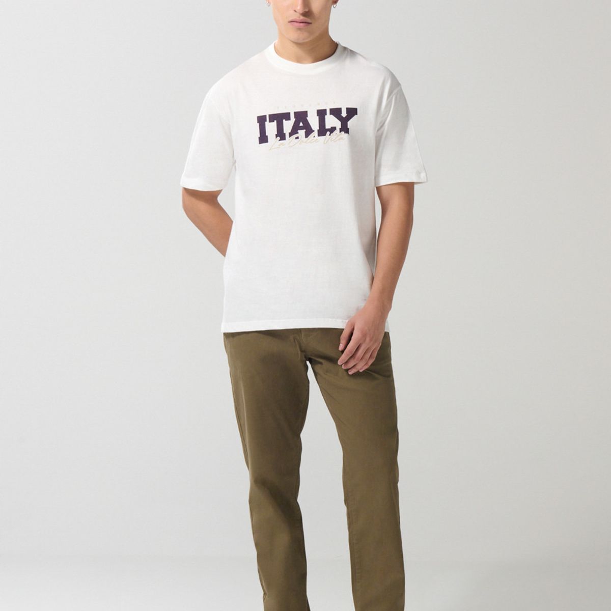 KOAJ - KOAJ Pantalón en dril unicolor slim con tiro medio Hombre