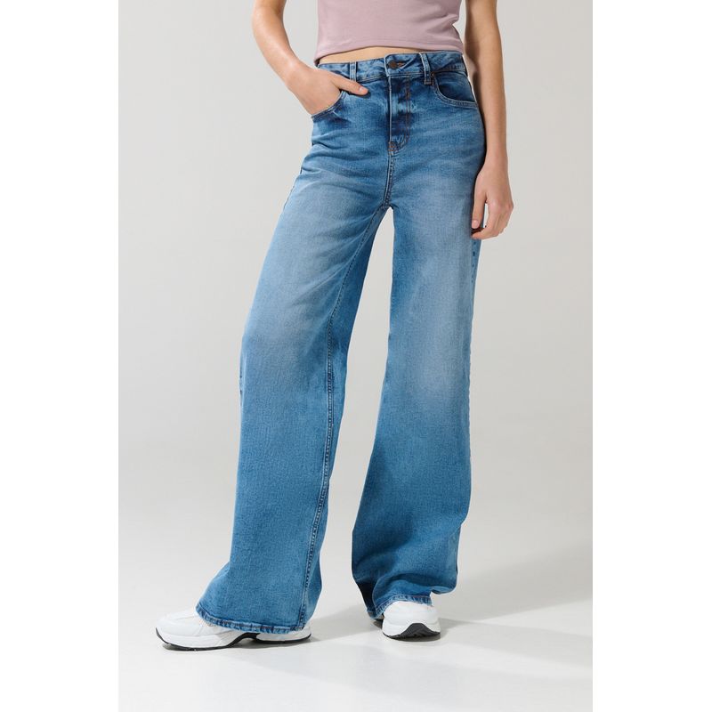 KOAJ - KOAJ Jean tiro alto azul claro palazzo con bota ancha