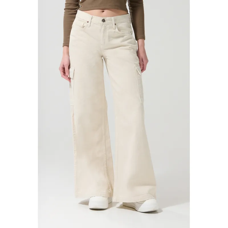 KOAJ - KOAJ Jean palazzo kaki claro con tiro medio y bota ancha