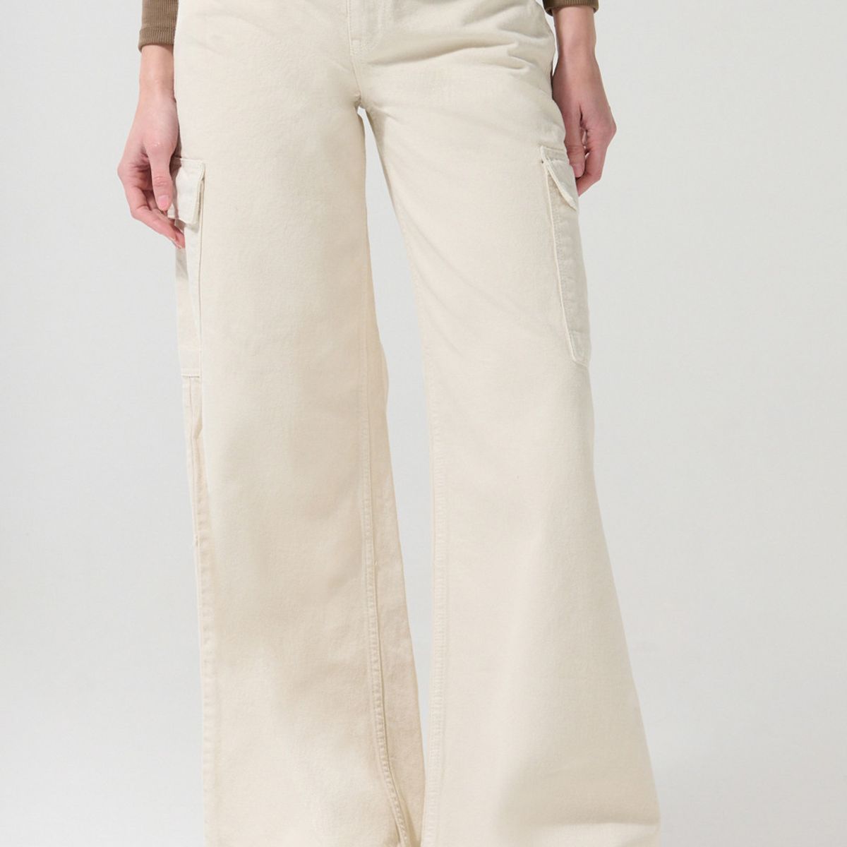 KOAJ - KOAJ Jean palazzo kaki claro con tiro medio y bota ancha Mujer