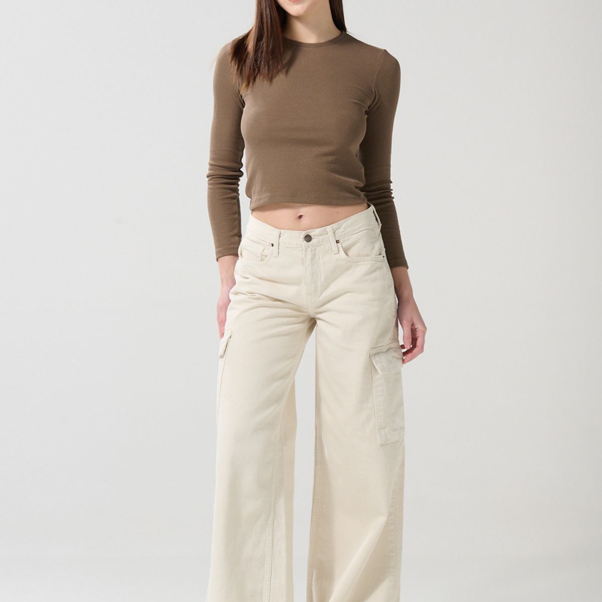 KOAJ - KOAJ Jean palazzo kaki claro con tiro medio y bota ancha Mujer