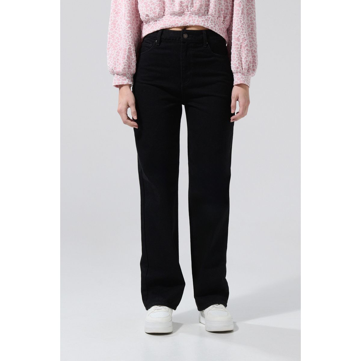 KOAJ - KOAJ Jean negro tiro alto 90´S con bota recta y bolsillos Mujer