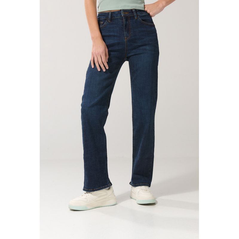 KOAJ - KOAJ Jean straight leg tiro alto azul oscuro con bota recta