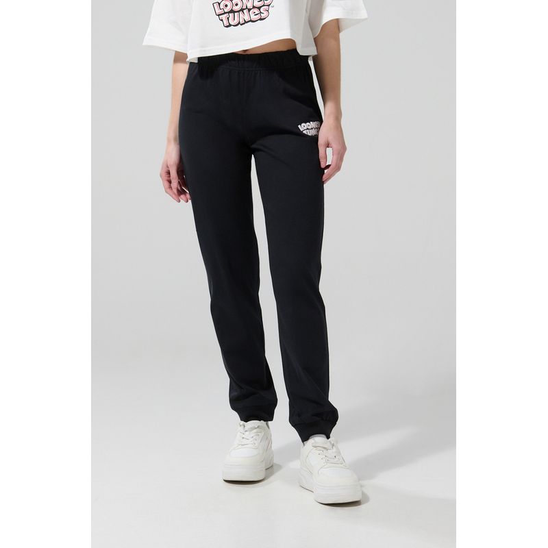 KOAJ - KOAJ Pantalón negro tipo jogger con arte de Looney Tunes
