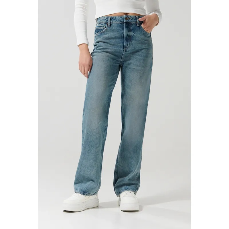 KOAJ - KOAJ Jean azul oscuro 90´S con bota recta, cremallera y tiro