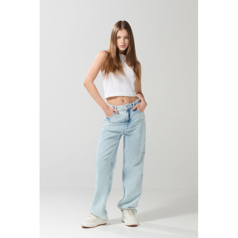 KOAJ - KOAJ Jean tiro alto 90´S azul claro con bota recta y bolsill