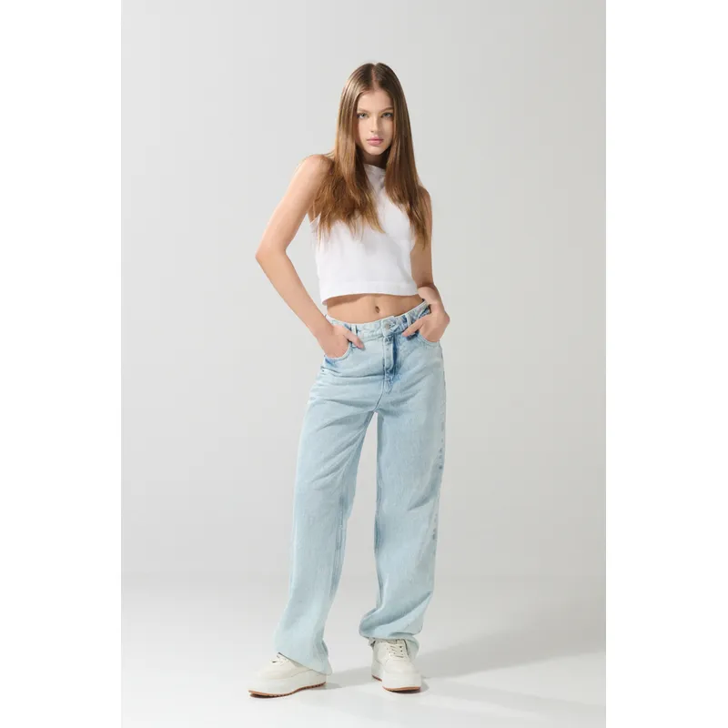 KOAJ - KOAJ Jean tiro alto 90´S azul claro con bota recta y bolsill