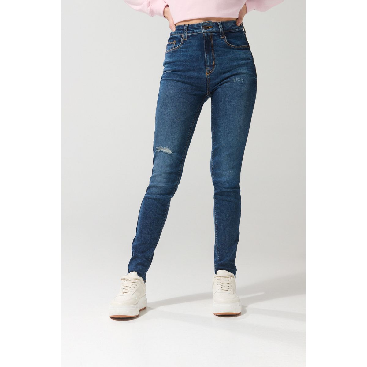 KOAJ - KOAJ Jean jegging con tiro súper alto azul oscuro y rotos