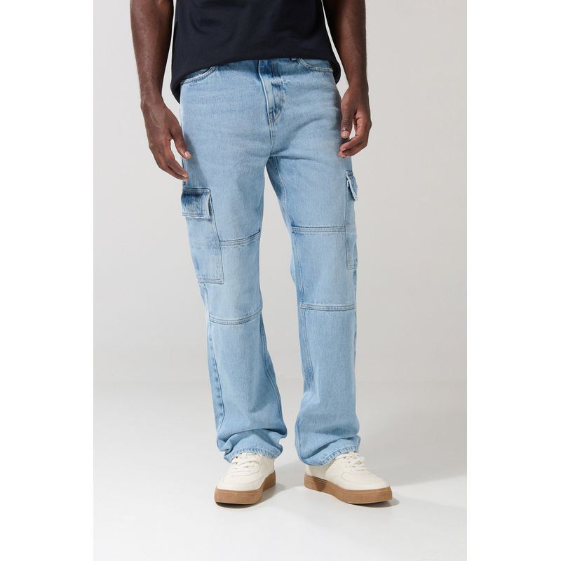 KOAJ - KOAJ Jean azul claro cargo con tiro medio y bota recta