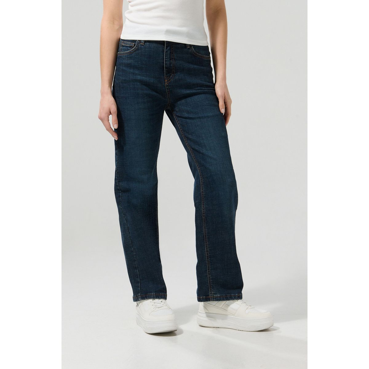KOAJ - KOAJ Jean straight leg azul oscuro con bota recta y fit hol Mujer