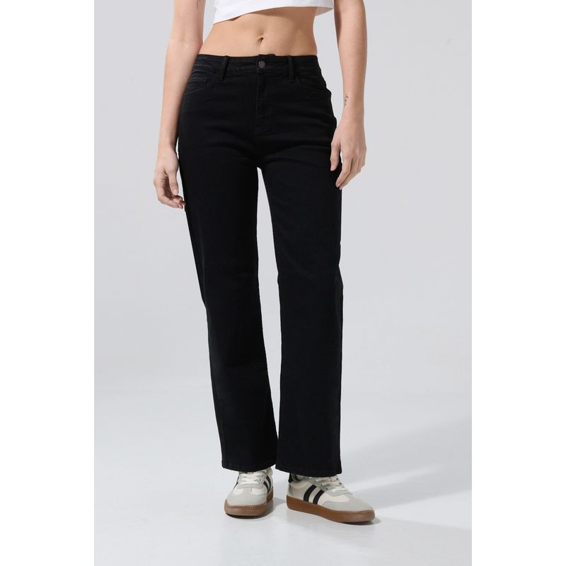 KOAJ - KOAJ Jean negro tipo straight leg con bota recta y tiro alto