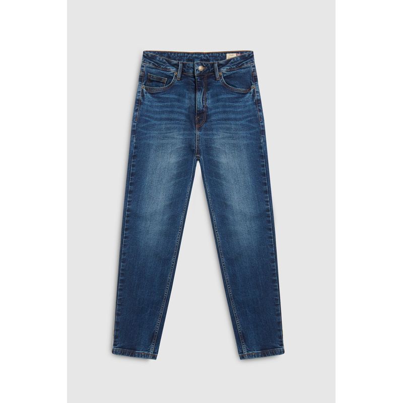 KOAJ - KOAJ Jean mom con tiro súper alto azul oscuro y bota recta