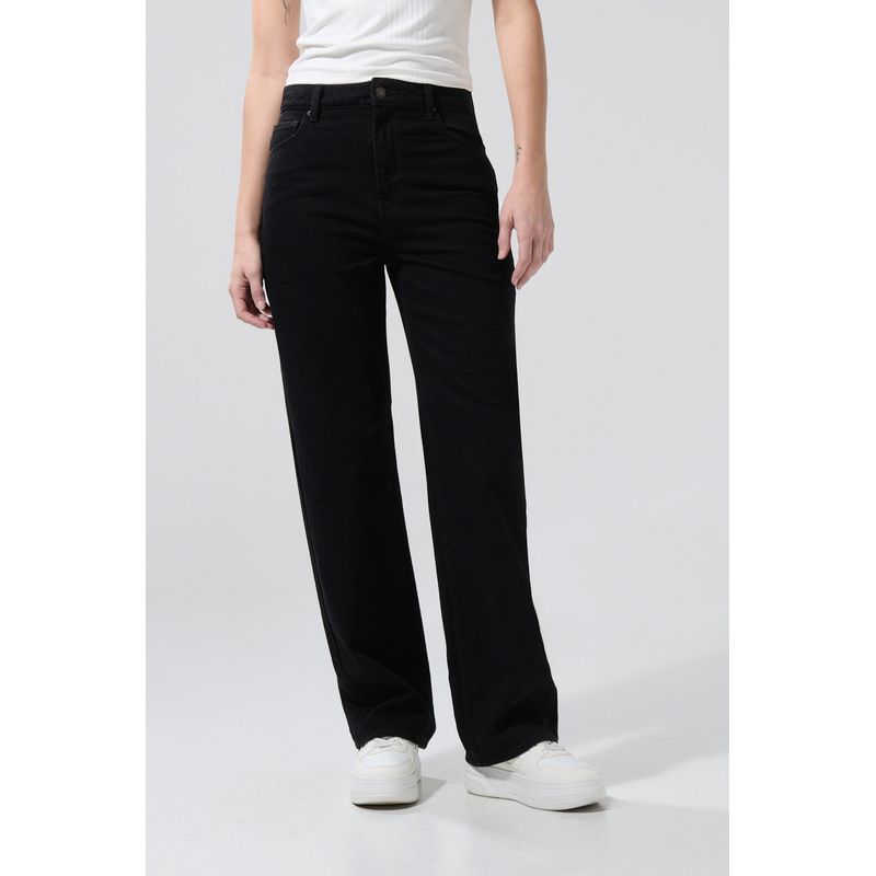 KOAJ - KOAJ Jean negro tipo 90´S tiro alto con bota recta y bolsill