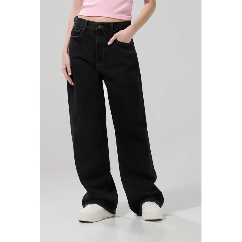 KOAJ - KOAJ Jean baggy bota ancha gris intenso con tiro medio