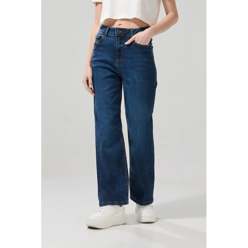KOAJ - KOAJ Jean azul oscuro tiro alto straight leg con bota recta