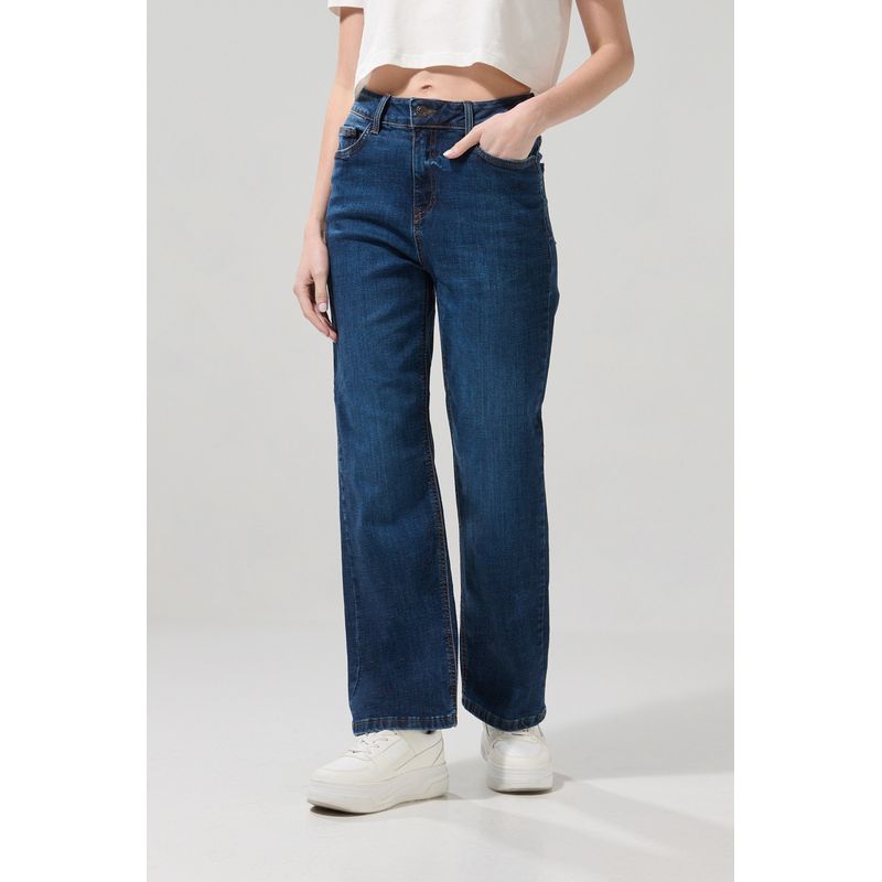 KOAJ - KOAJ Jean azul oscuro tiro alto straight leg con bota recta