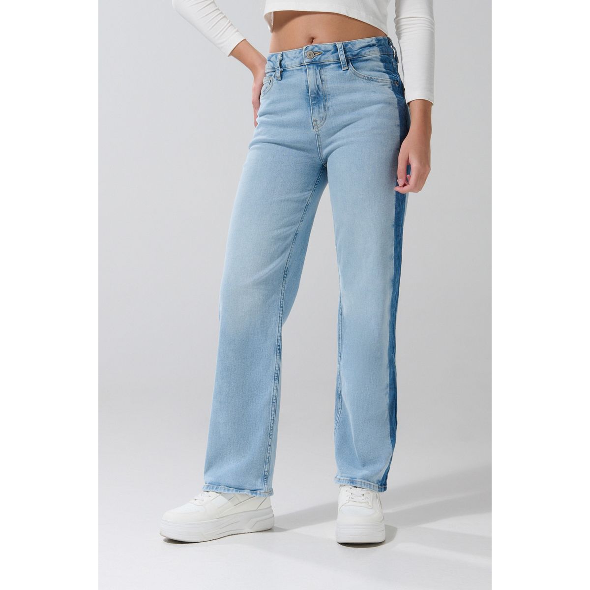 KOAJ - KOAJ Jean straight leg azul con bota recta, tiro alto y cor Mujer