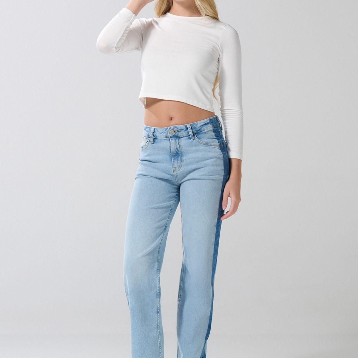 KOAJ - KOAJ Jean straight leg azul con bota recta, tiro alto y cor Mujer