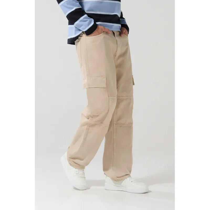 KOAJ - KOAJ Pantalón Jean Cargo masculino bota recta tono kaky