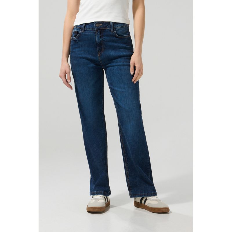 KOAJ - KOAJ Jean straight leg azul medio con tiro alto y bota recta
