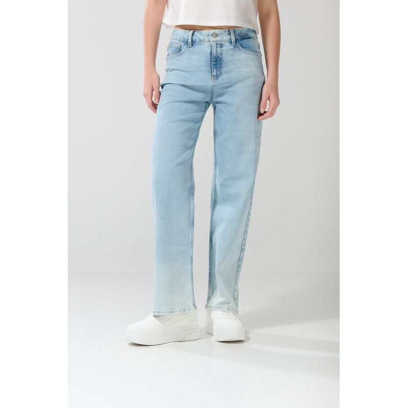KOAJ - KOAJ Jean straight leg azul claro con tiro alto y bota recta