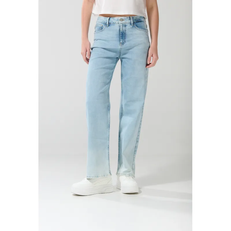 KOAJ - KOAJ Jean straight leg azul claro con tiro alto y bota recta