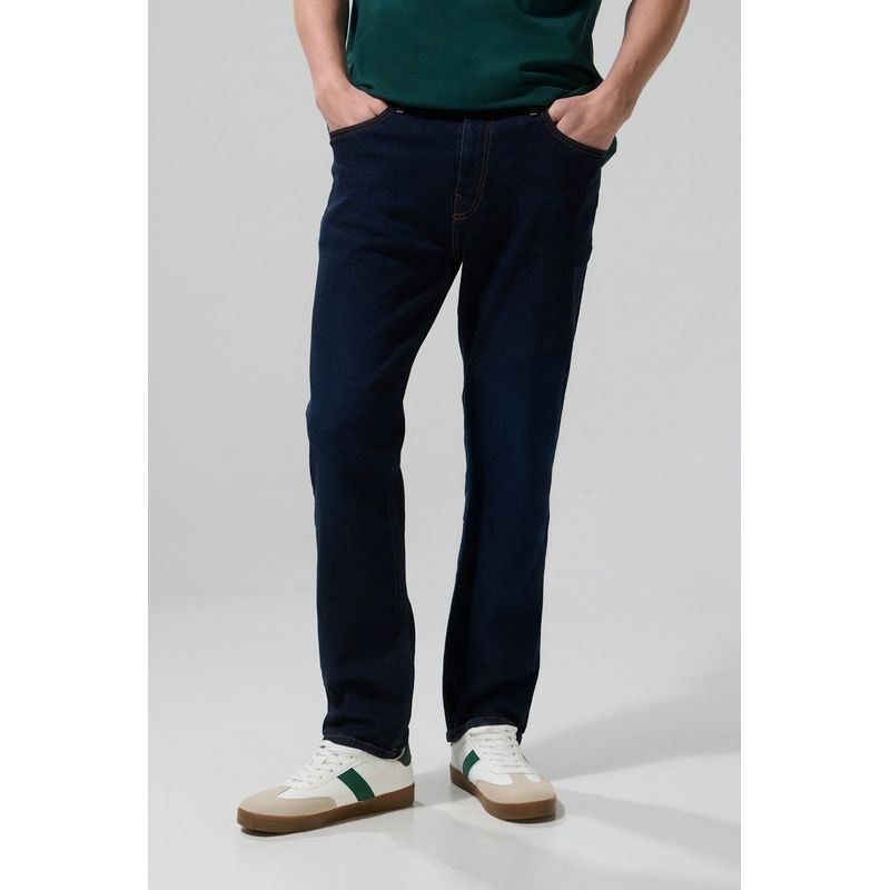 KOAJ - KOAJ Jean bota recta azul oscuro straight leg tiro bajo