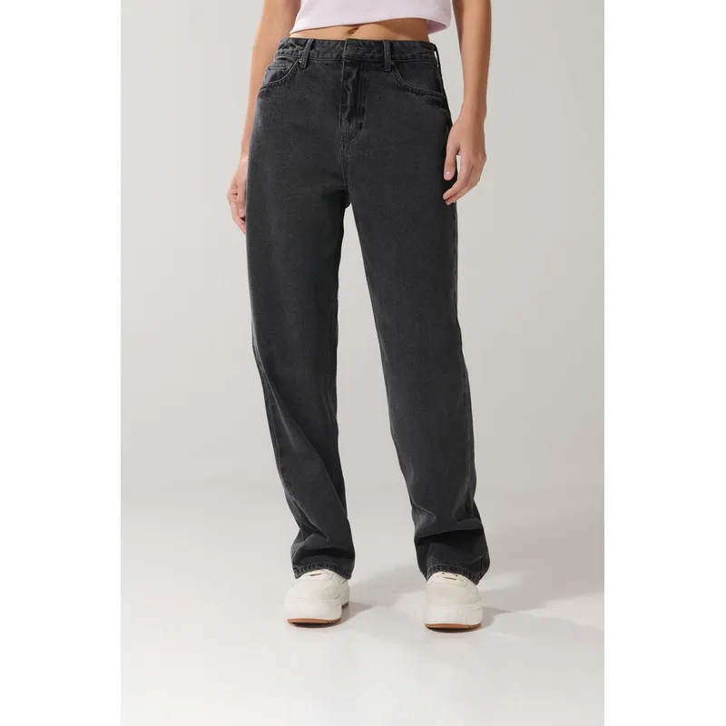 KOAJ - KOAJ Jean bota recta 90´S gris oscuro con bolsillos y tiro a Mujer