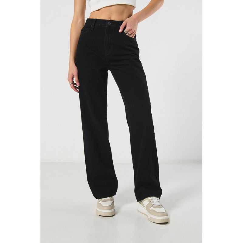KOAJ Jean 90s tiro alto negro Mujer KOAJ