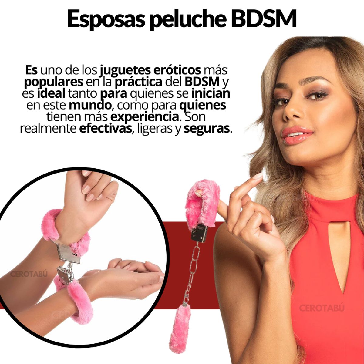 GENERICO - Esposas Con Llave Sometedor Sexual Parejas Amarre De Manos Rojo