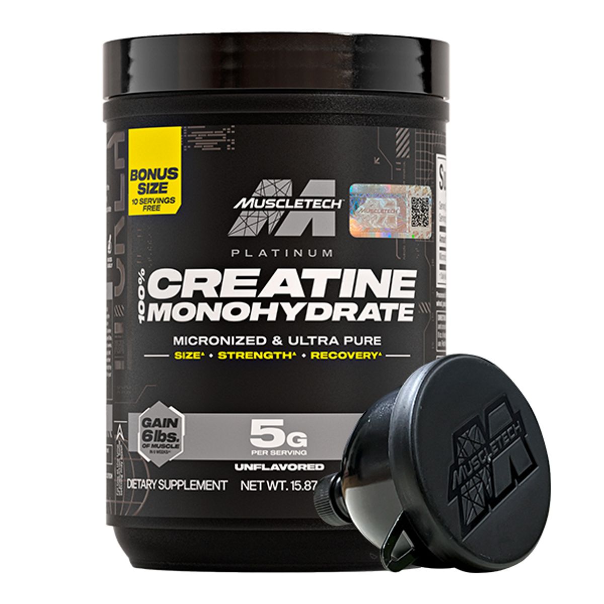 MUSCLETECH - Creatina Platinum 450 Gramos - 90 Servicios + EMBUDO (NUEVA IMAGEN)