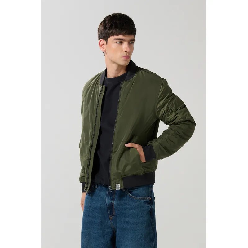 KOAJ - KOAJ Chaqueta unicolor bomber con bolsillos y acabados en ri Hombre