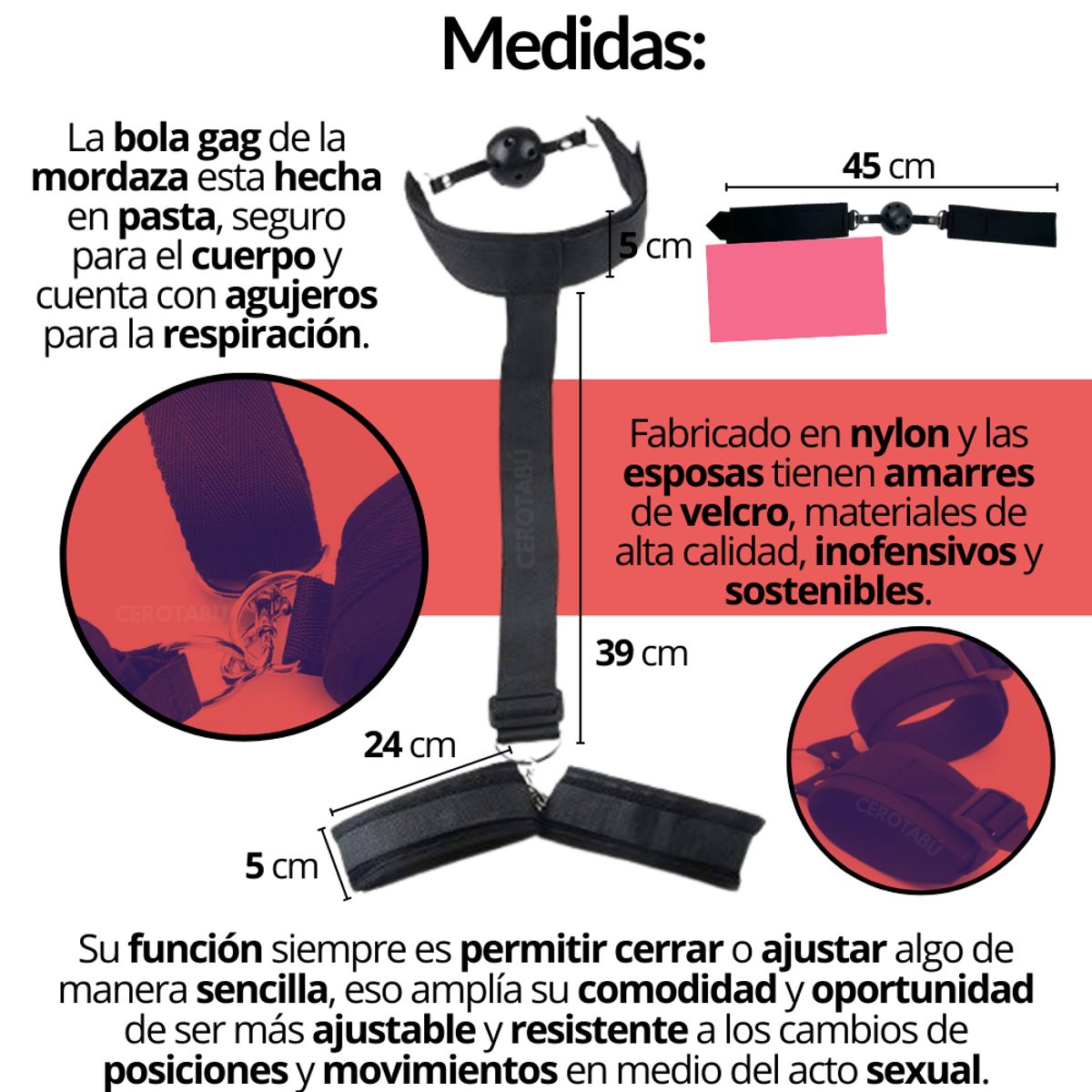 GENERICO - Amarre Sexual Sometedor Esposas + Mordaza Juego Erótico