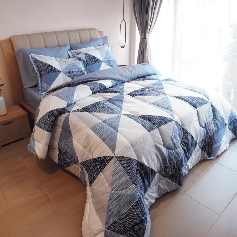 STANZIA HOME - Tendido Acolchado Geometrico Azul - Cama Sencillo