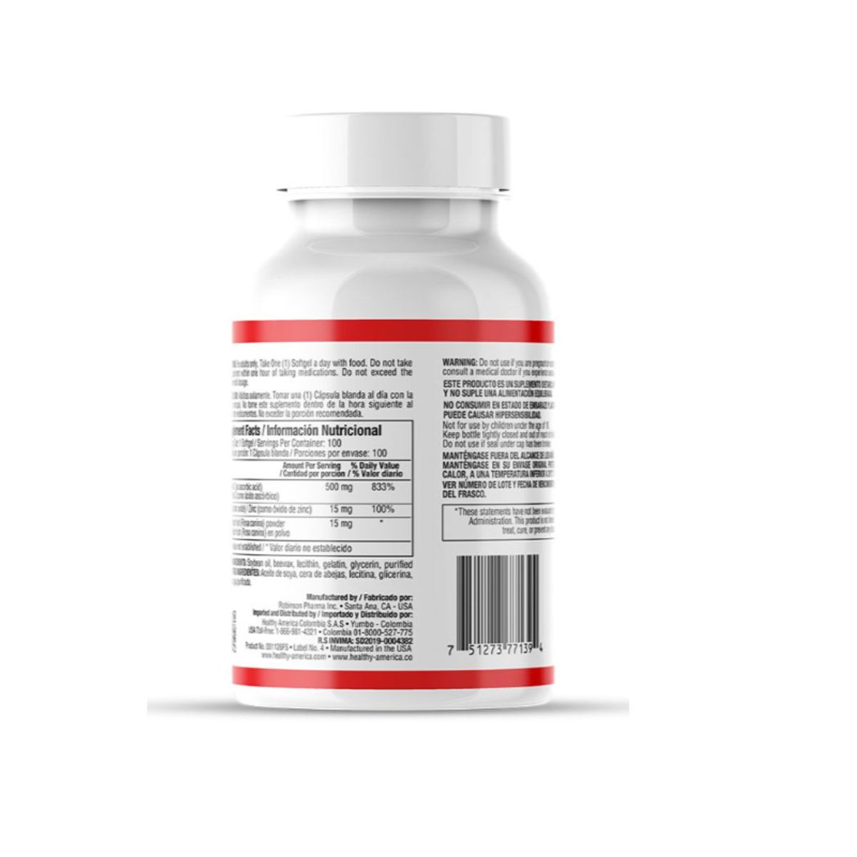 HEALTHY AMERICA - VITAMINA C WITH ROSE HIPS X 100 CAPSULAS BLANDAS