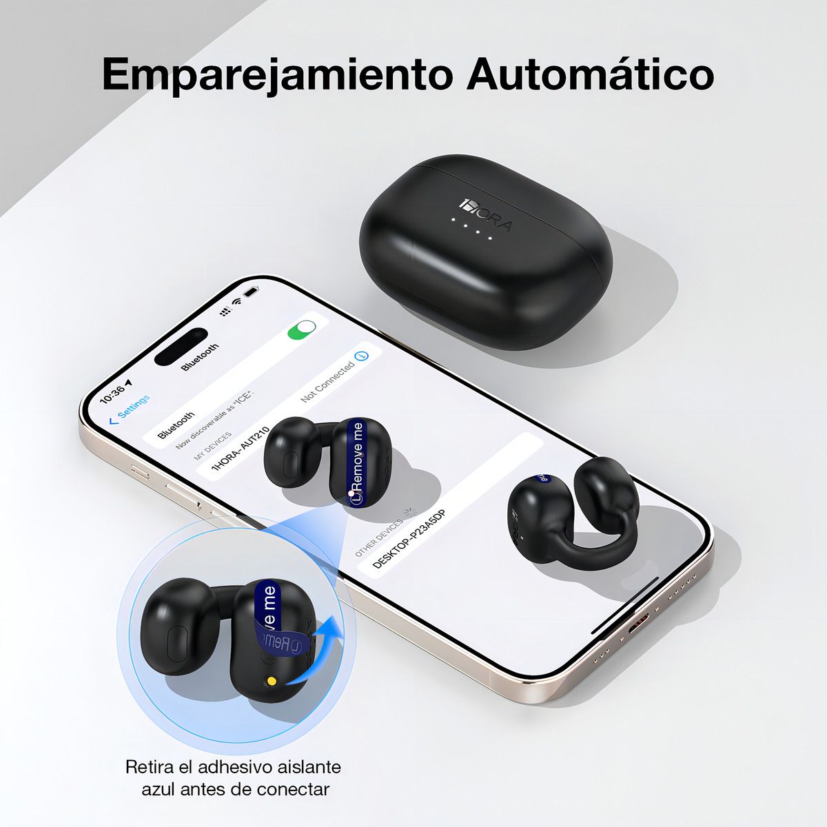 1 HORA - Audifonos Inalambricos Clip-ear 1hora Aut210 Auriculares Con Luz 4 Luces Led Manos Libres Bluetooth Sport Wireless Earbuds Negro