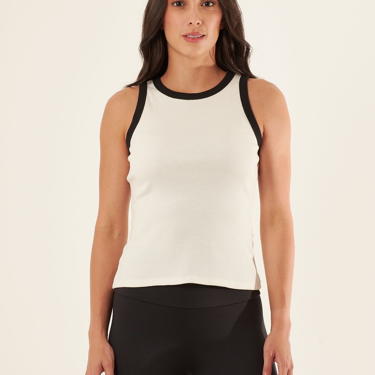 BELIFE - Camiseta manga sisa blanca en rib para mujer