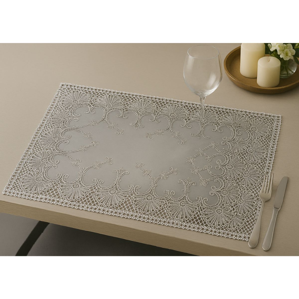 GENERICO - Individual carpeta lujo punta rectangular SET X6 plateado